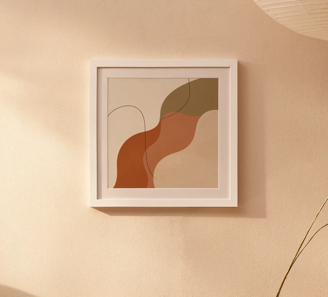 Forme astratte dai toni della terra con linee nere poster con telaio in plastica da DesignDoodle