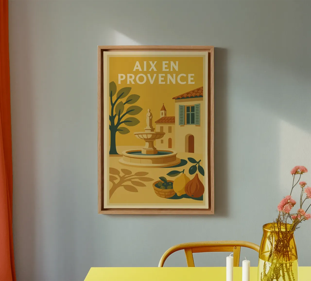 Aix-en-Provence - The sunny charm of Provence canvas with Floater frame by JETLAG | affiches voyage