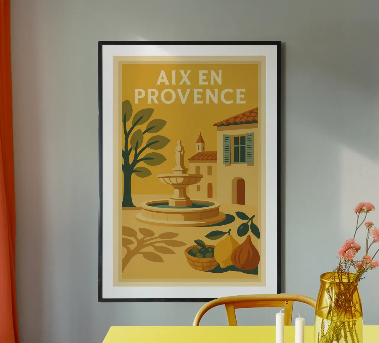 Aix-en-Provence - Il fascino solare della Provenza poster con telaio in legno da JETLAG | affiches voyage
