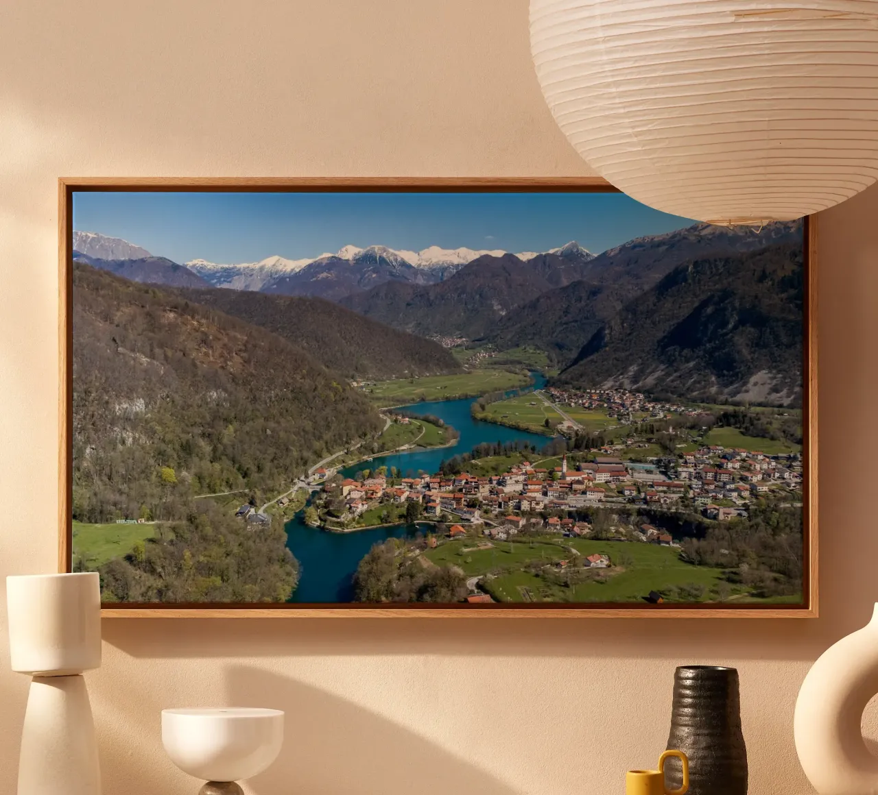 Kleine stad in Slovenië canvas met Baklijst van anderm