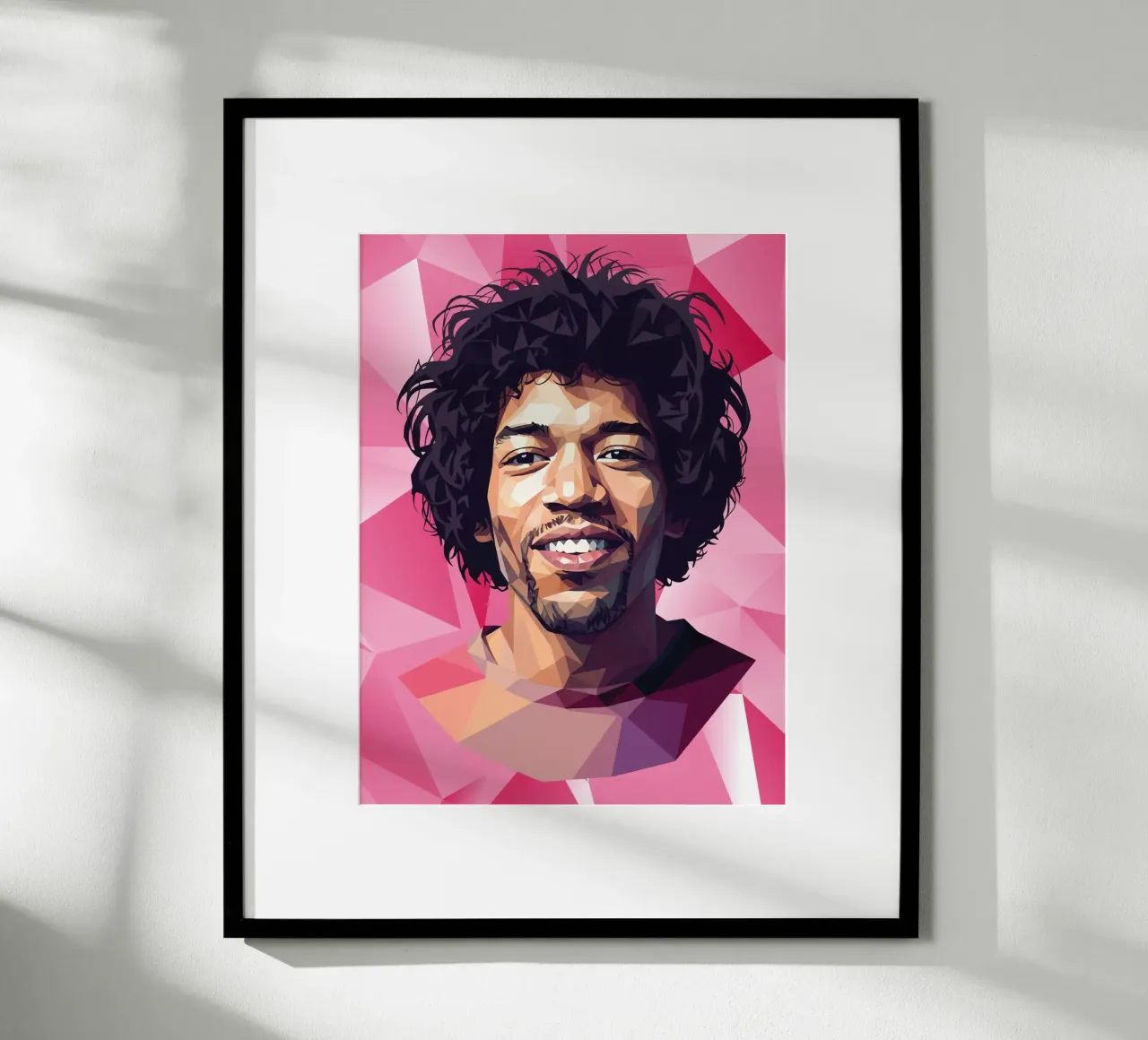 Jimi Hendrix Lowpoly poster con telaio in alluminio da Low Profile