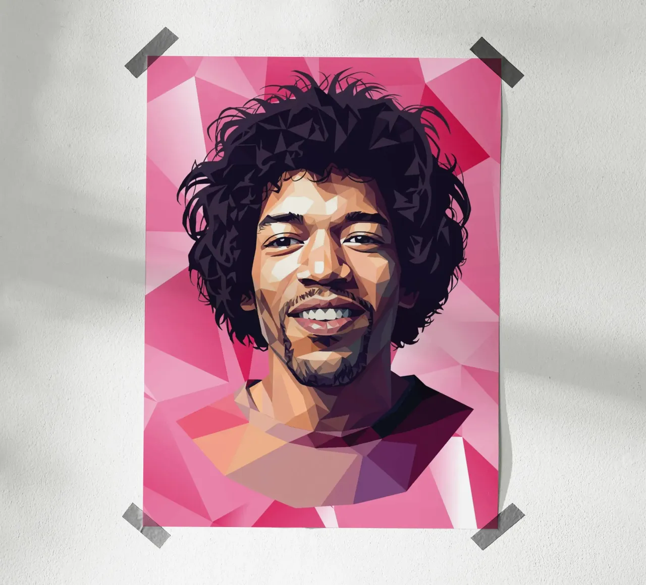 Jimi Hendrix Lowpoly poster con telaio in alluminio da Low Profile