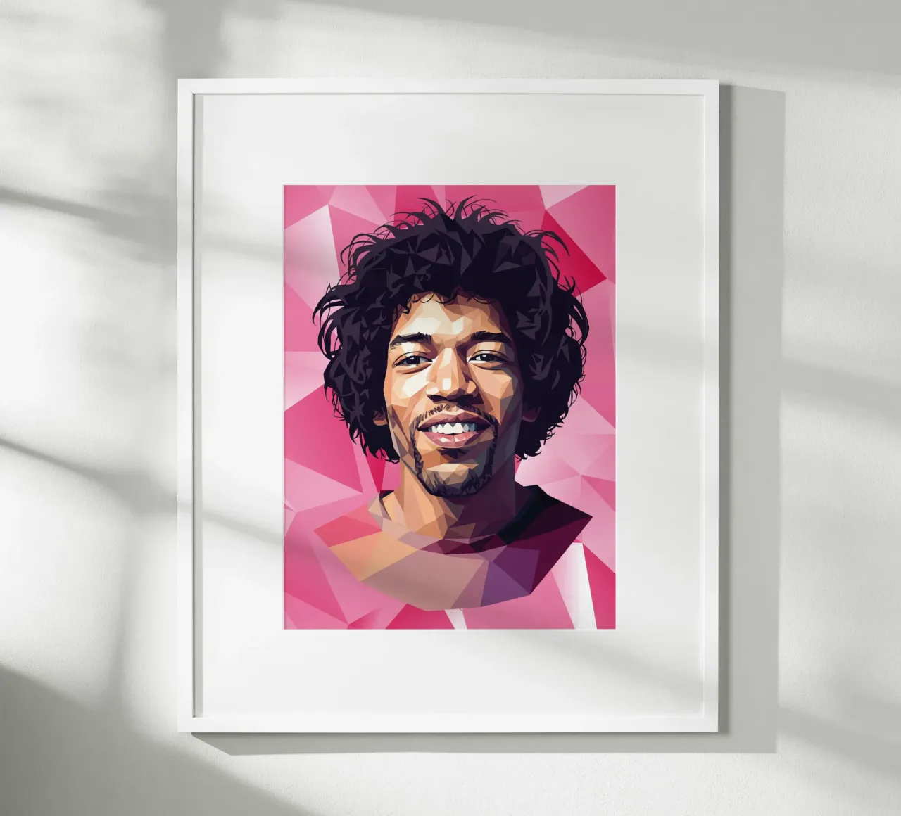 Jimi Hendrix Lowpoly poster con telaio in alluminio da Low Profile