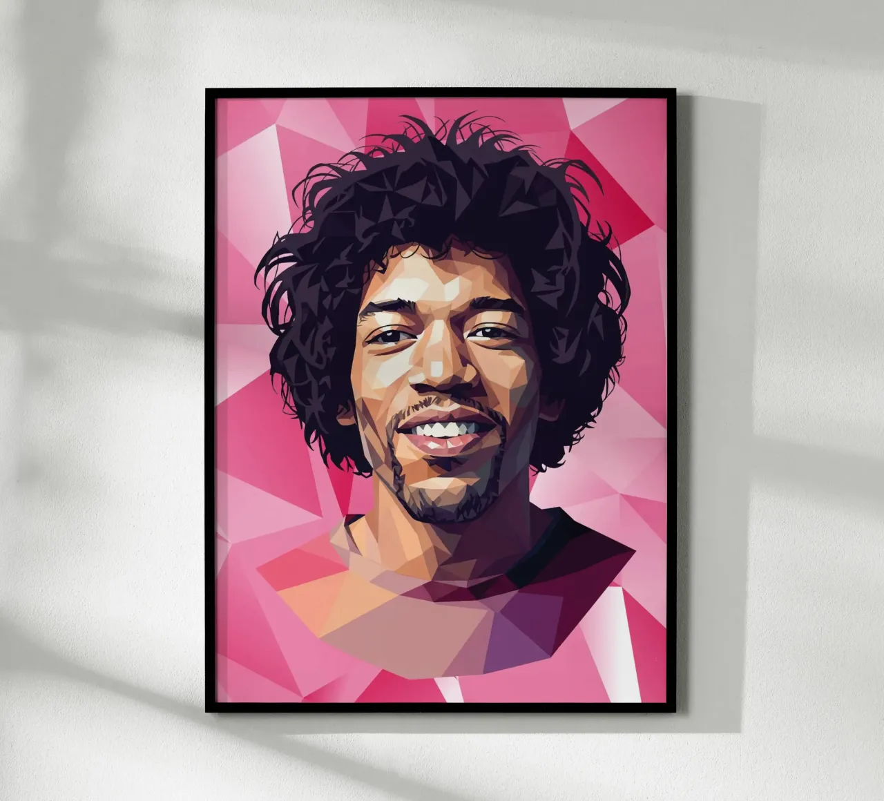 Jimi Hendrix Lowpoly poster con telaio in alluminio da Low Profile