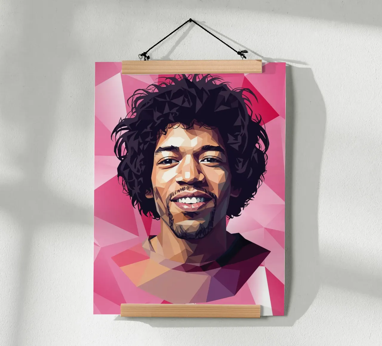 Jimi Hendrix Lowpoly poster con telaio in alluminio da Low Profile