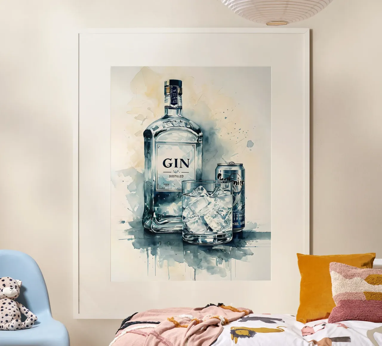 Acquerello di gin e tonic poster con telaio in plastica da 🎁 ARTVI-SHOP