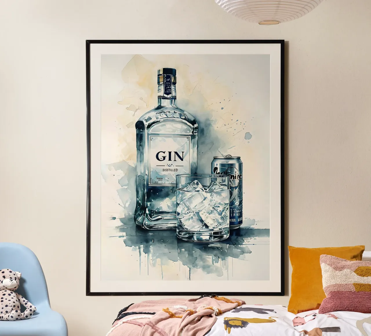 Acquerello di gin e tonic poster con telaio in plastica da 🎁 ARTVI-SHOP