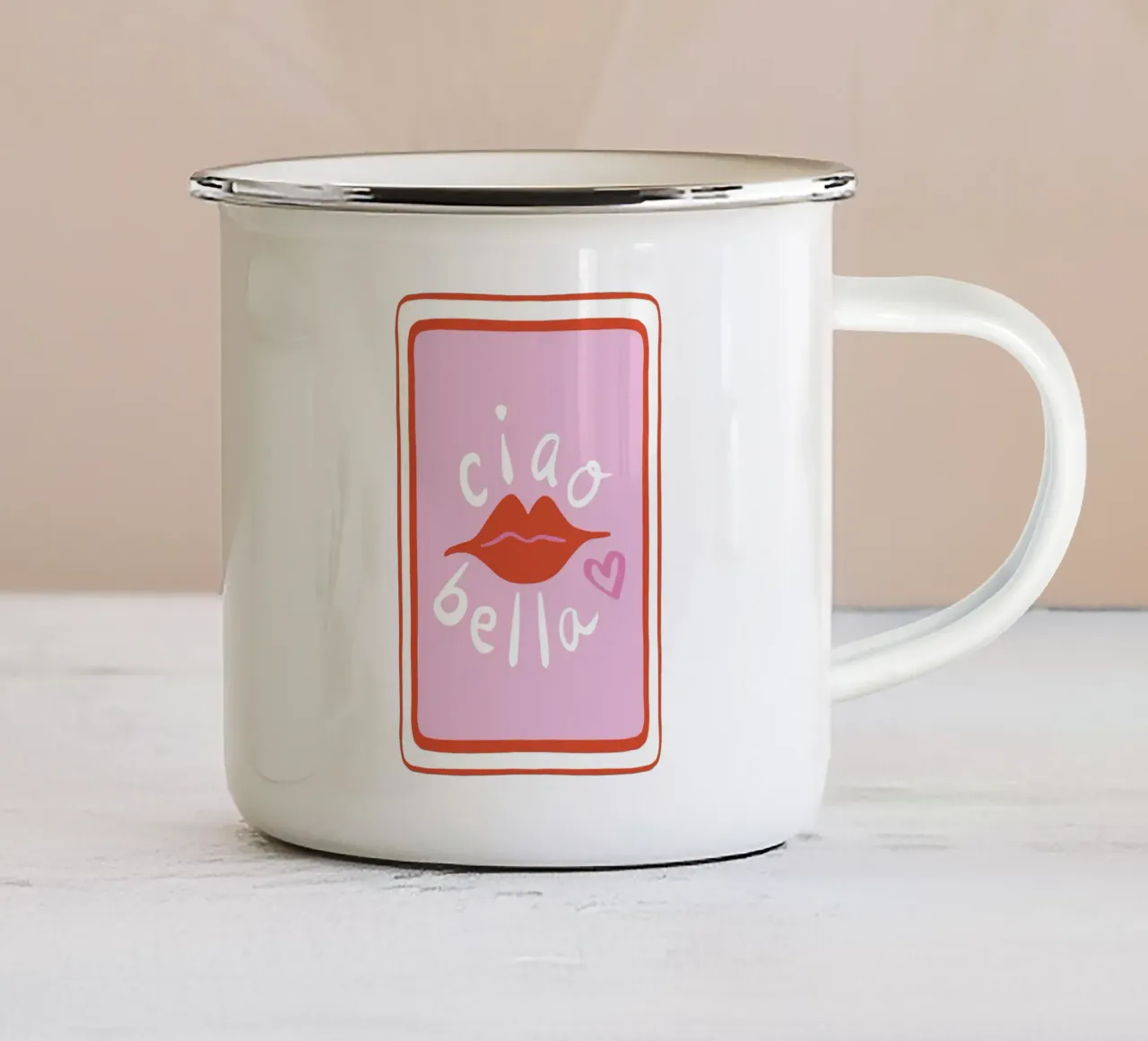 Ciao Bella - pink tazza in smalto da Vivdesign