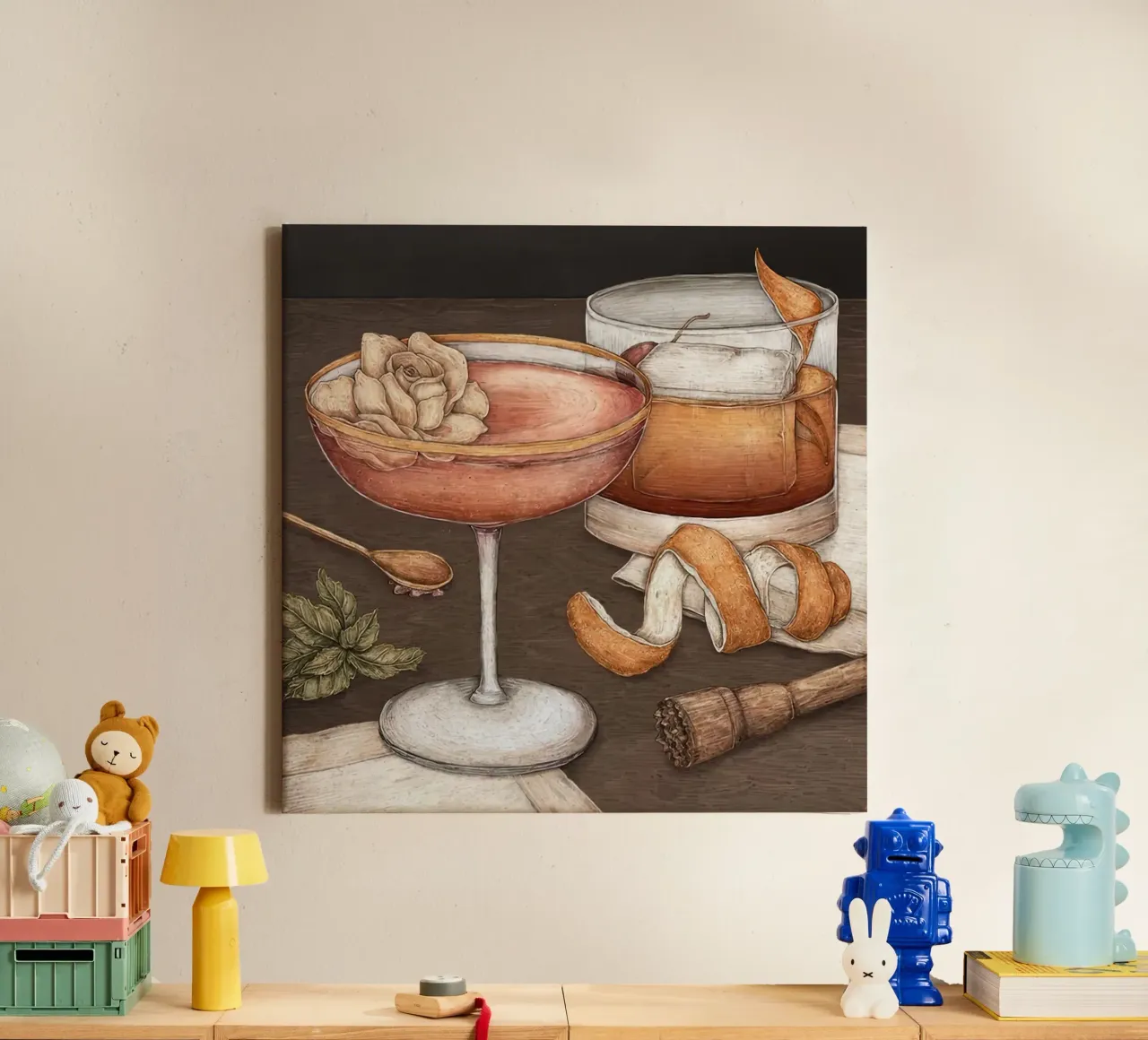 Cocktails canvas met Baklijst van Stacey Stubbs