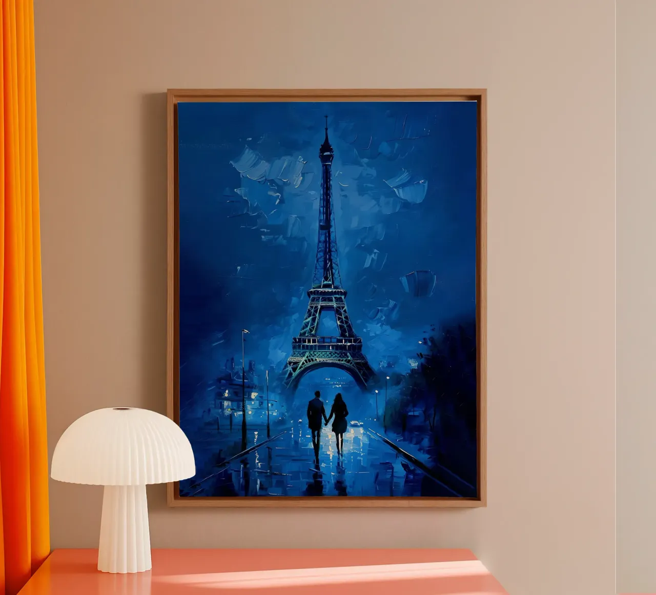 Eiffelturm Gemälde in Blau Leinwand mit Schattenfugenrahmen von 🎨 Point and Art