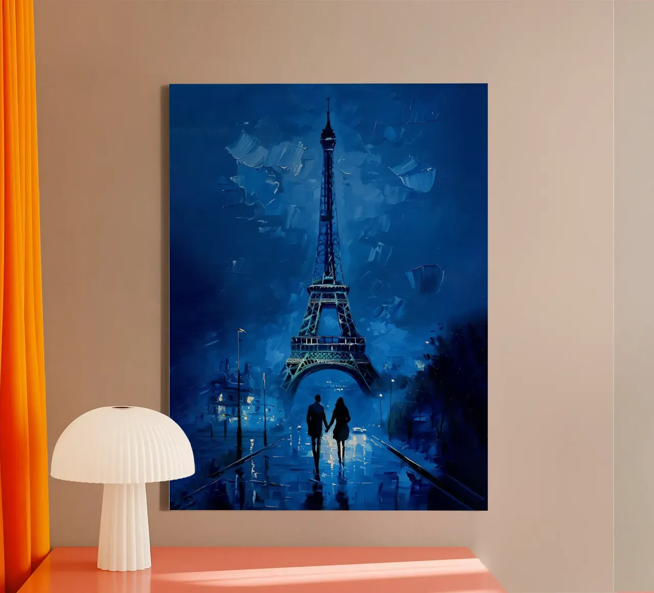 Eiffelturm Gemälde in Blau Leinwand mit Schattenfugenrahmen von 🎨 Point and Art