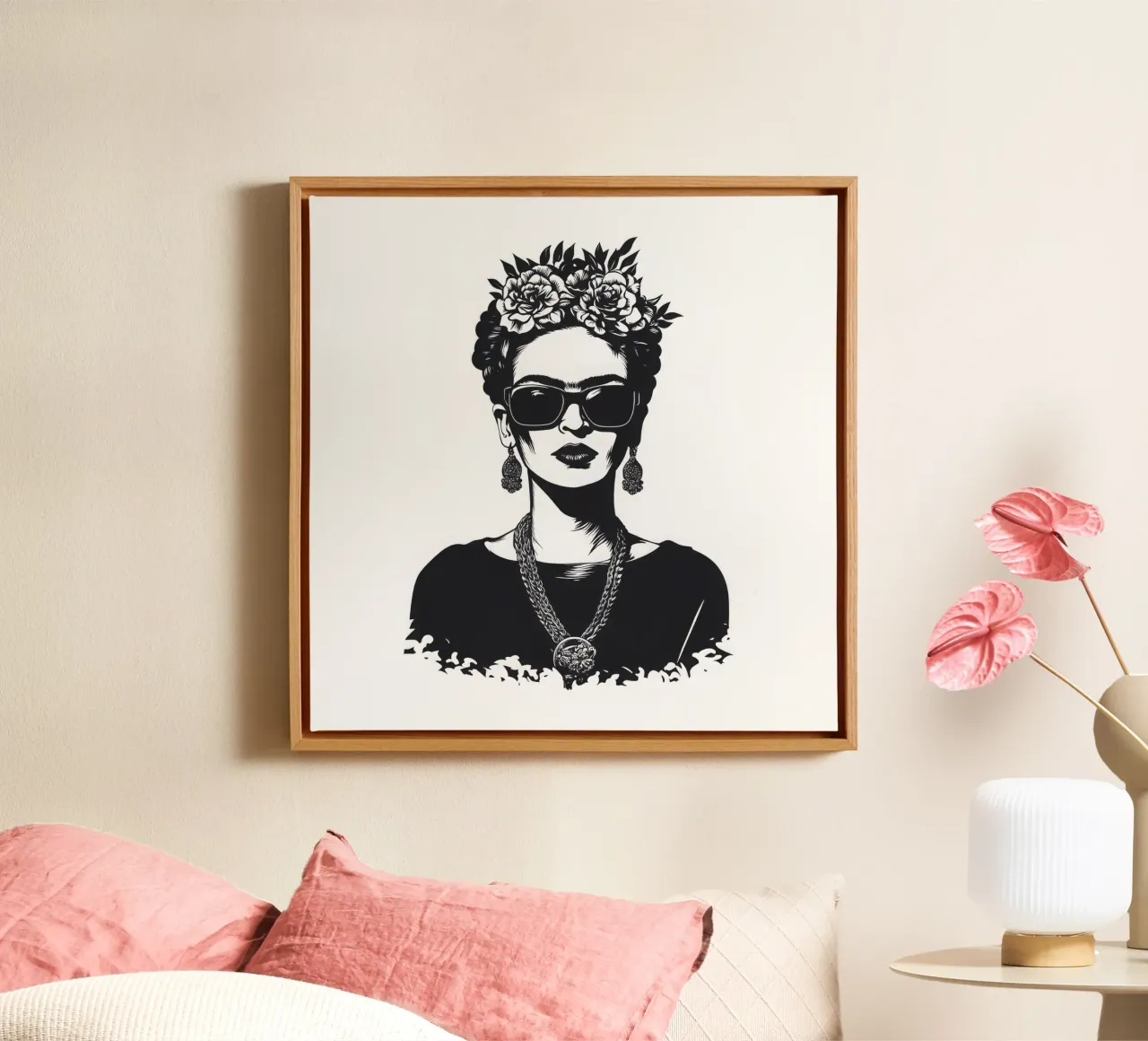 Frida Kahlo - Lo specchio dell'anima tela con Cornice a cassetta da Fantasias Florales
