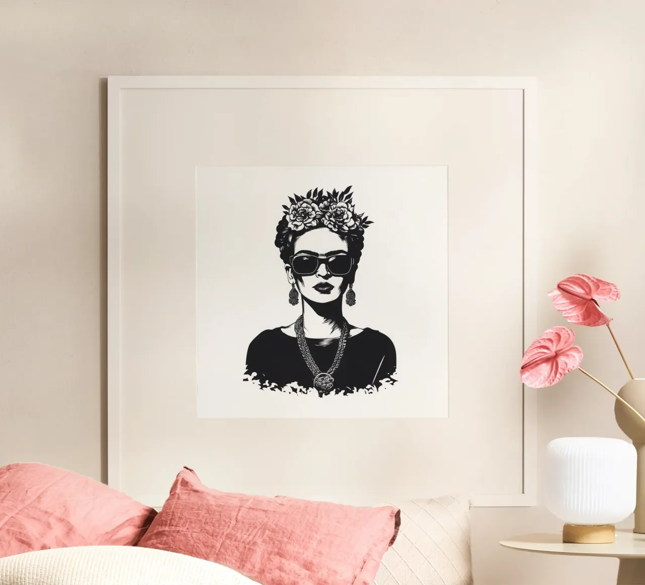 Frida Kahlo - Lo specchio dell'anima poster con telaio in alluminio da Fantasias Florales