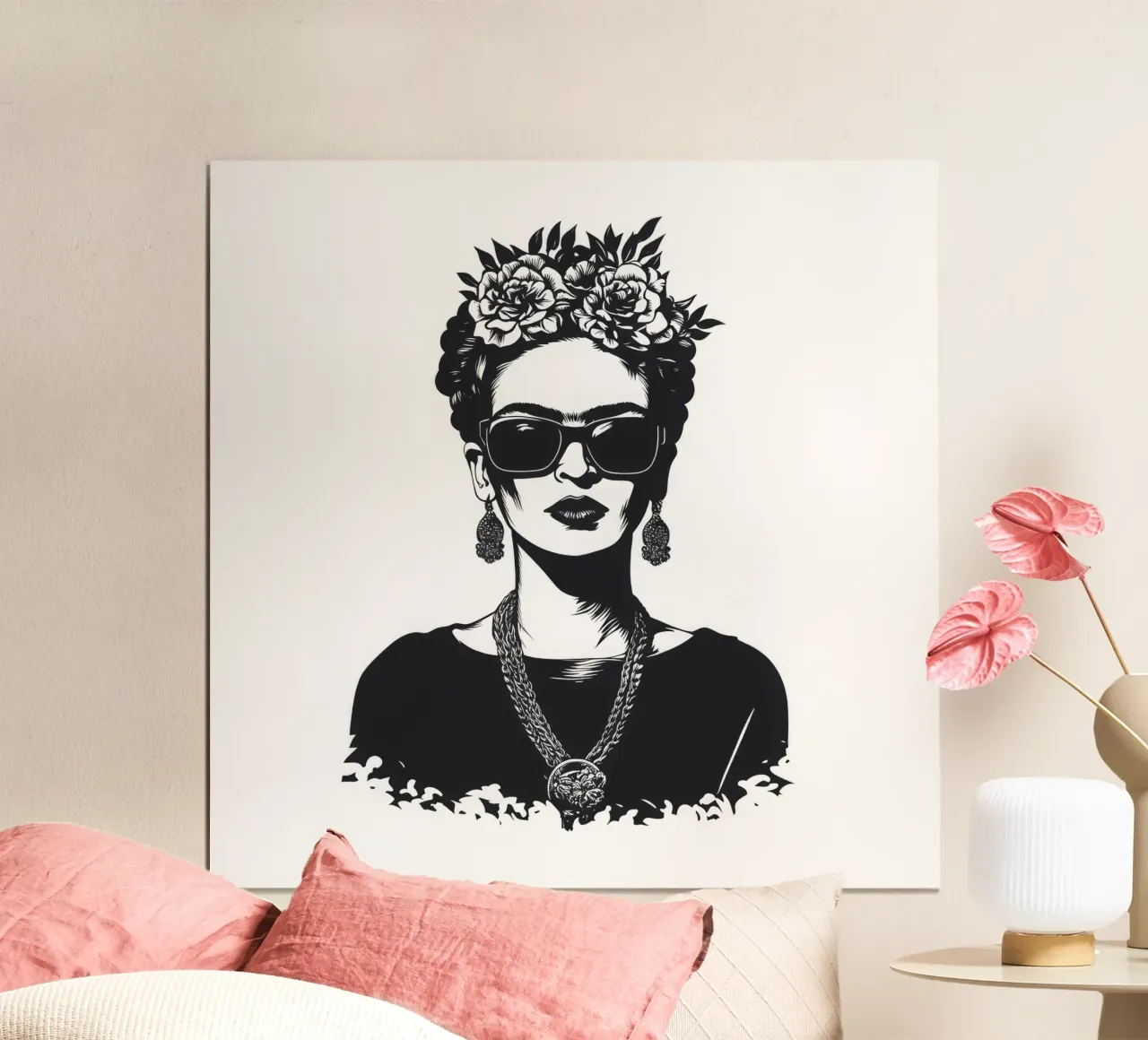 Frida Kahlo - Lo specchio dell'anima poster con telaio in alluminio da Fantasias Florales