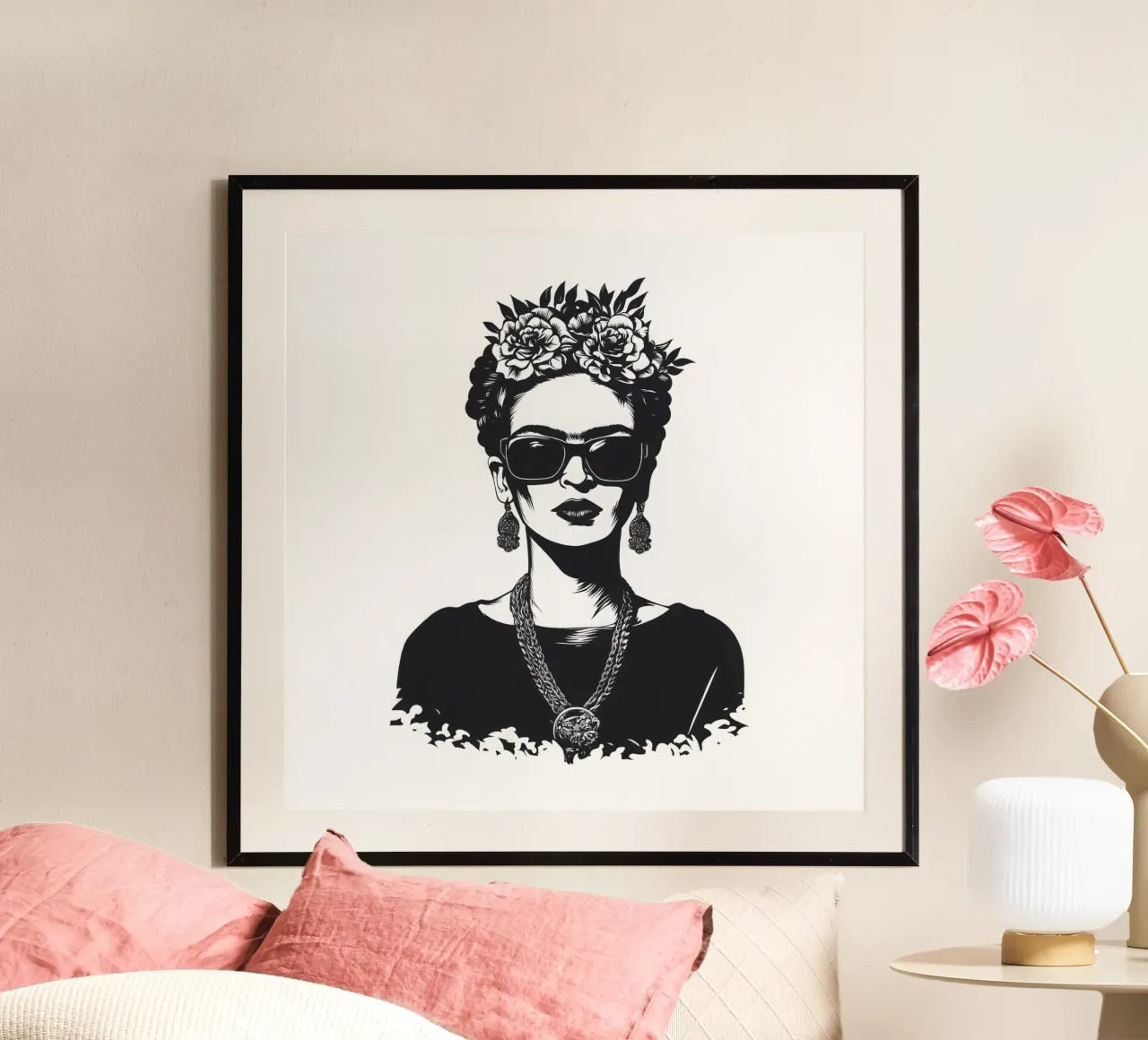 Frida Kahlo - Lo specchio dell'anima poster con telaio in alluminio da Fantasias Florales