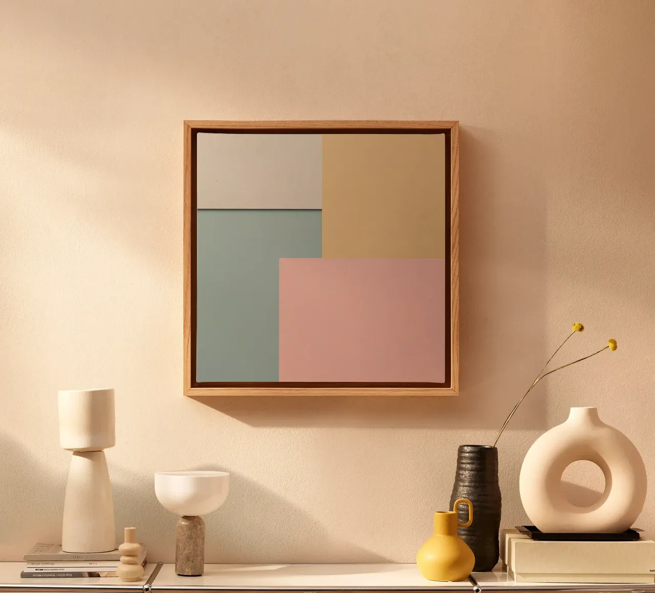 Abstracte geometrische compositie van gekleurde rechthoeken canvas met Baklijst van DesignDoodle