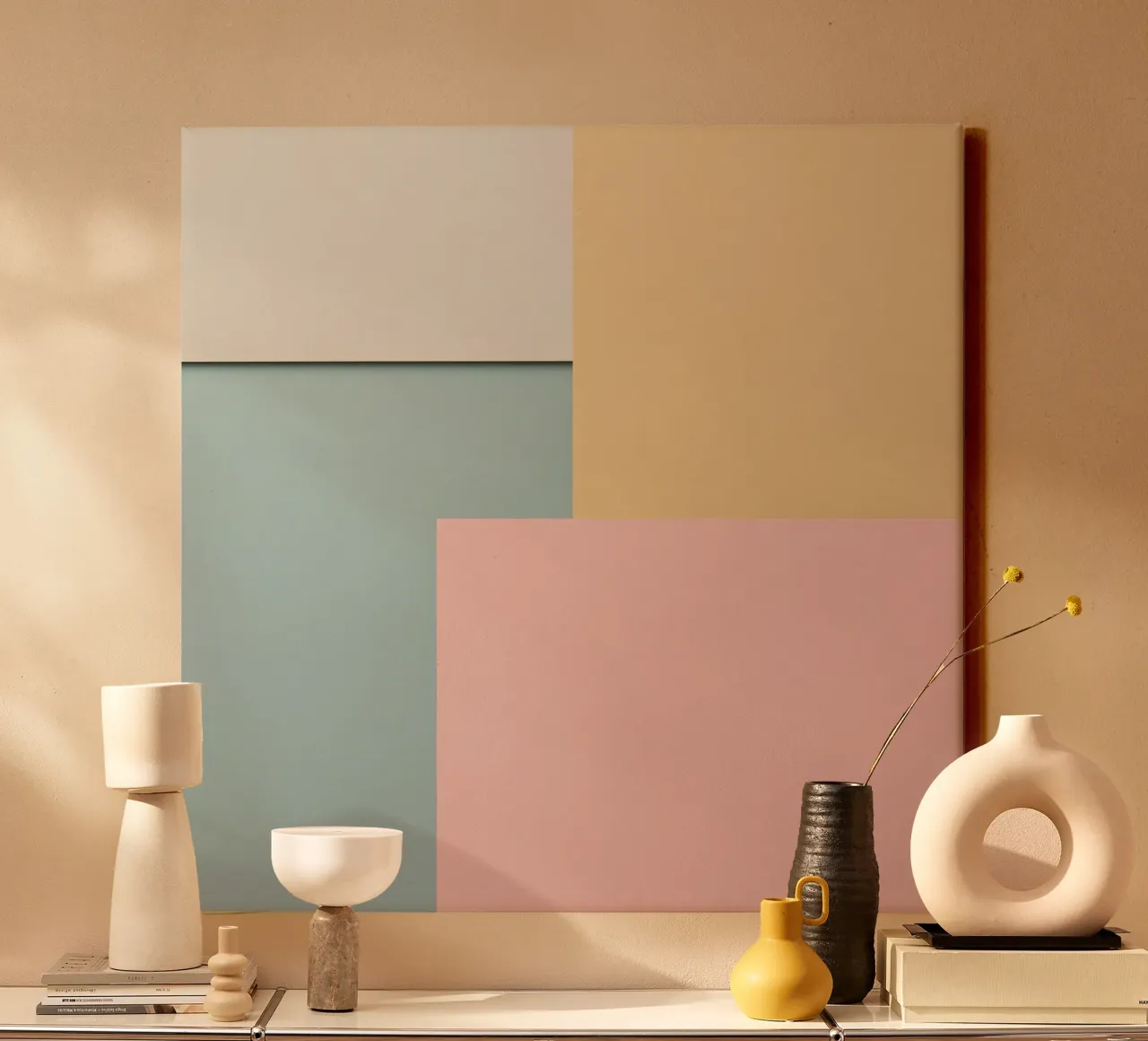 Abstracte geometrische compositie van gekleurde rechthoeken canvas met Baklijst van DesignDoodle