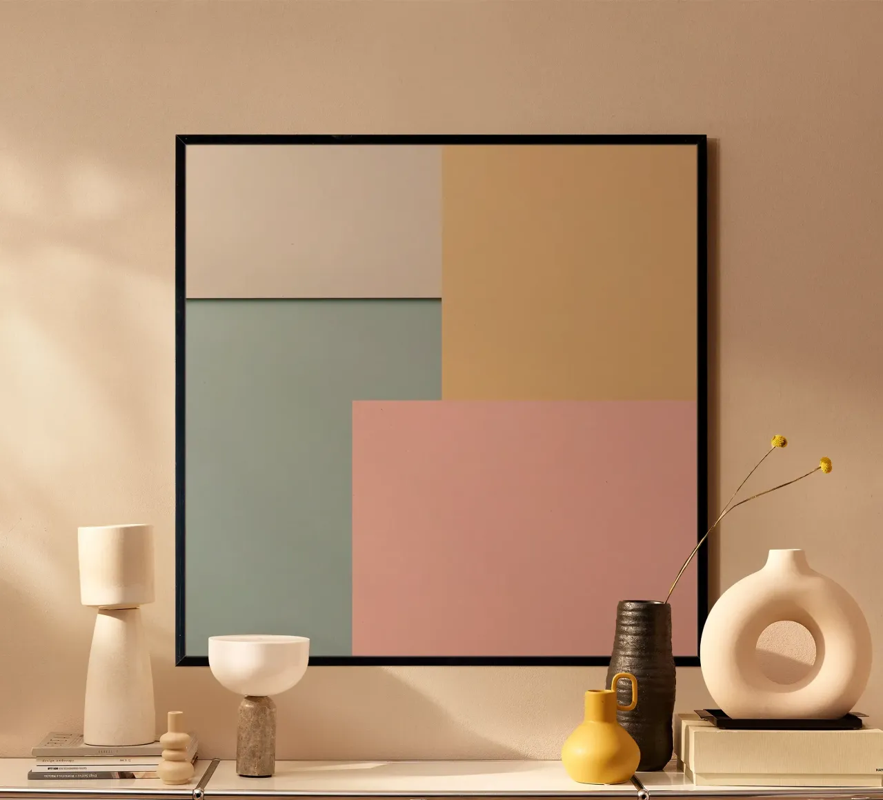Composizione geometrica astratta di rettangoli colorati poster con telaio in alluminio da DesignDoodle