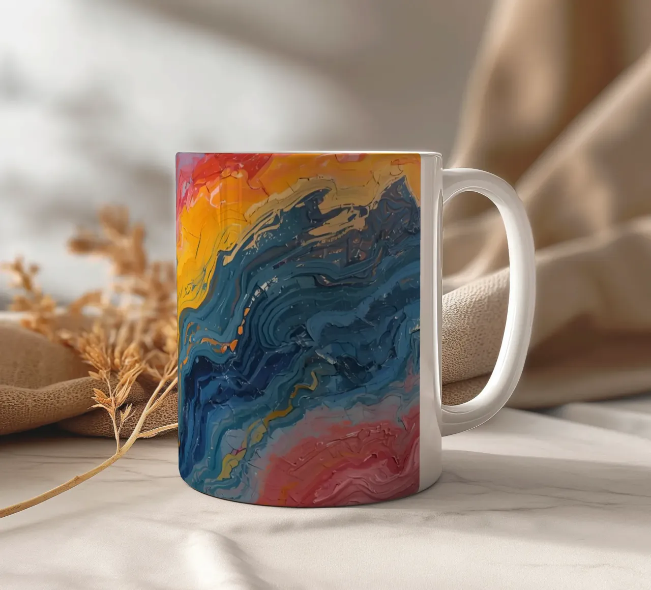 Pittura astratta ad impasto con bande colorate testurizzate tazza in ceramica da DesignDoodle