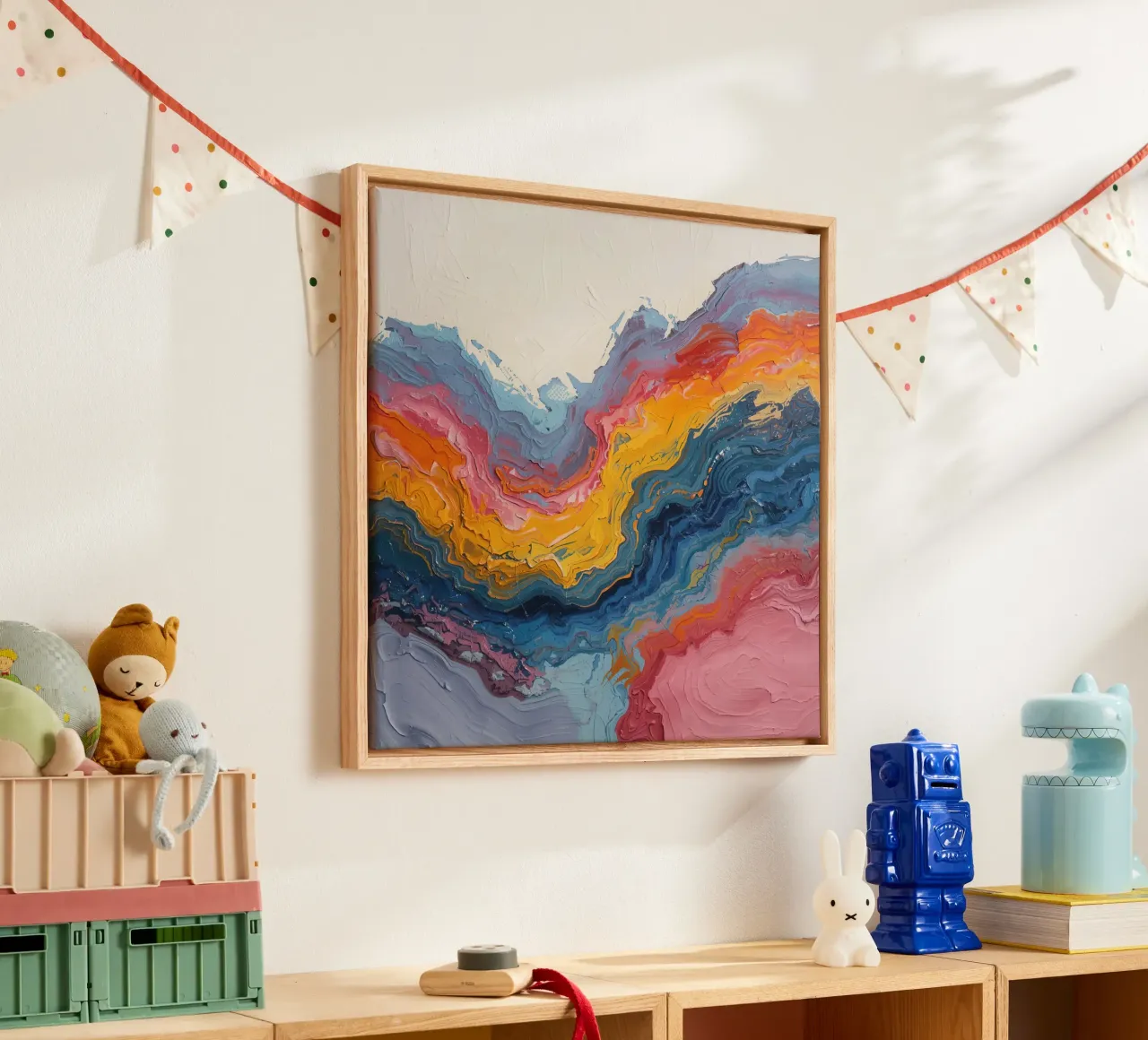 Pittura astratta ad impasto con bande colorate testurizzate tela con Cornice a cassetta da DesignDoodle
