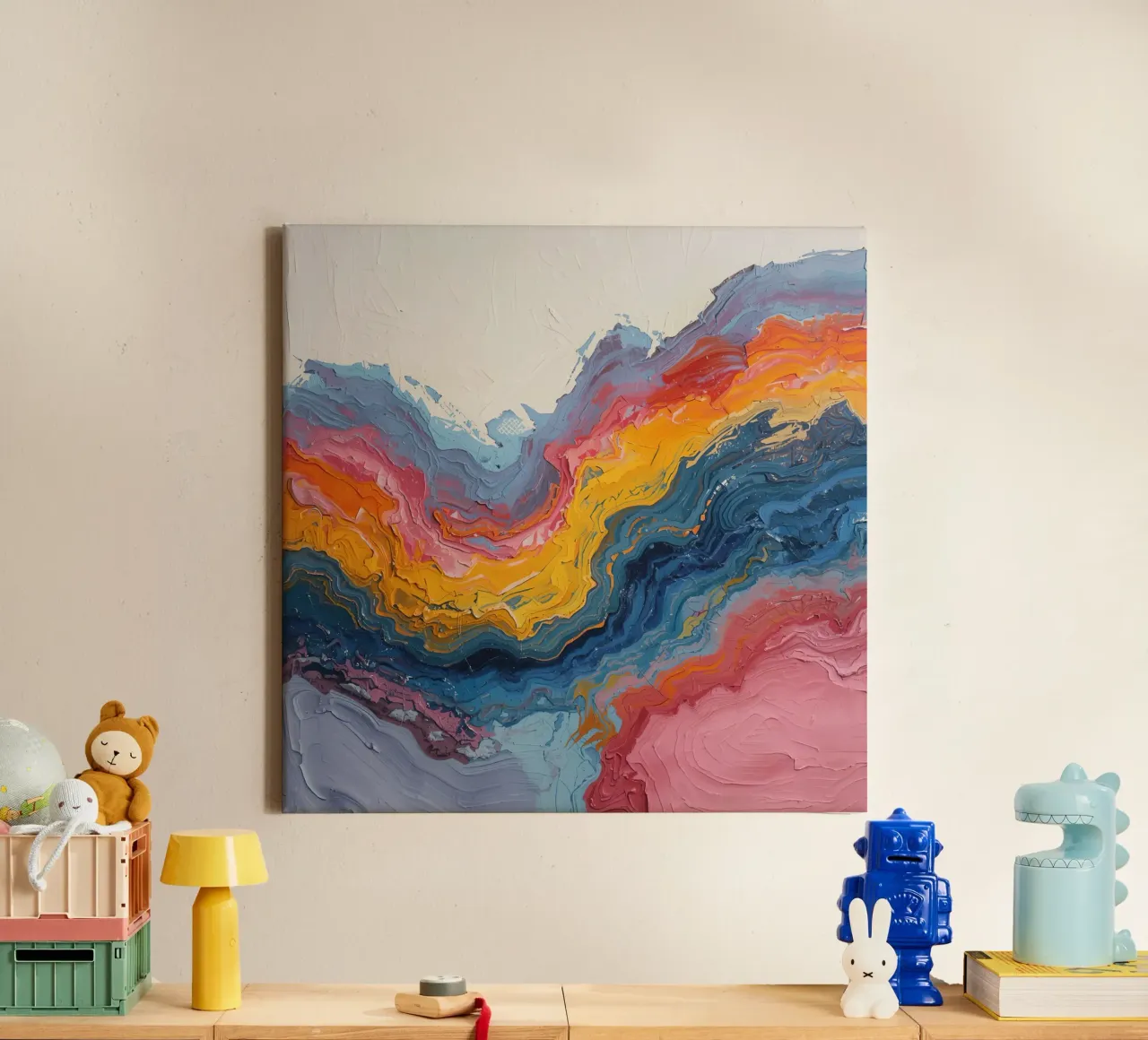 Pittura astratta ad impasto con bande colorate testurizzate tela con Cornice a cassetta da DesignDoodle