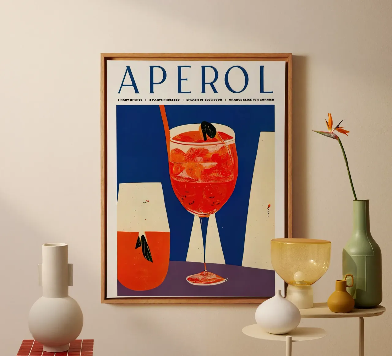 Retro Aperol Spritz Poster 1960s canvas with Floater frame by Stacey Stubbs