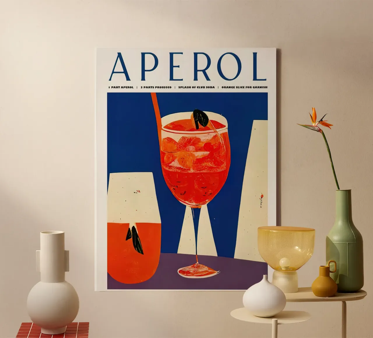 Retro Aperol Spritz Poster 1960s canvas with Floater frame by Stacey Stubbs