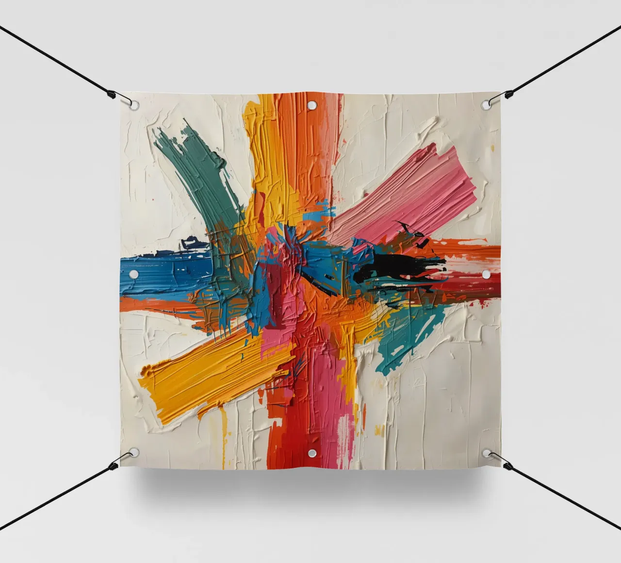 Pittura astratta con pennellate colorate che si intersecano telo in pvc da DesignDoodle