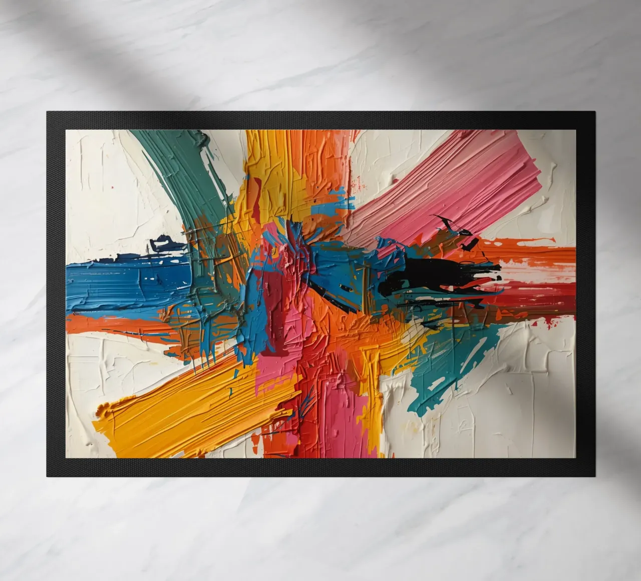 Pittura astratta con pennellate colorate che si intersecano zerbino da DesignDoodle