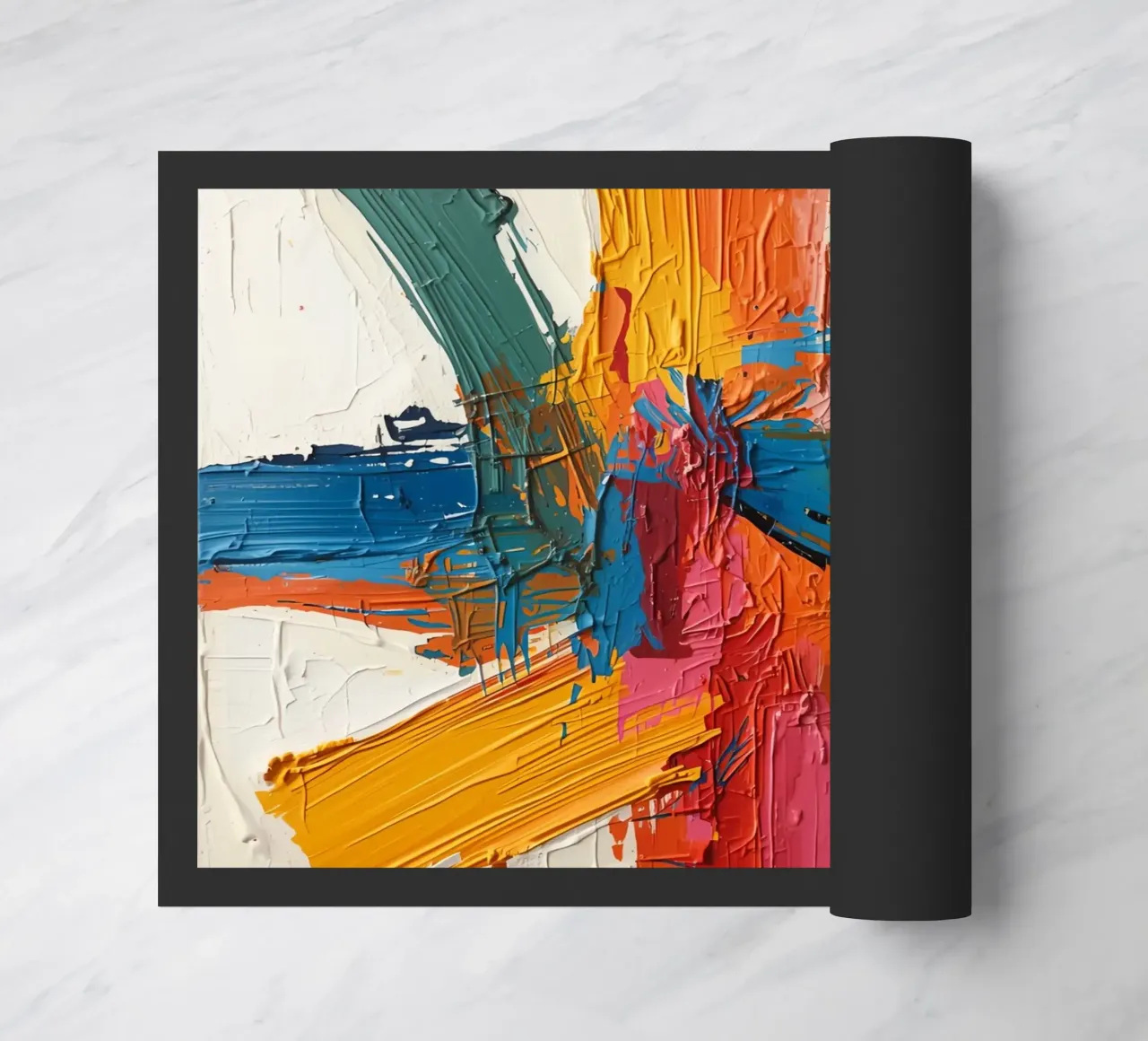 Pittura astratta con pennellate colorate che si intersecano zerbino da DesignDoodle
