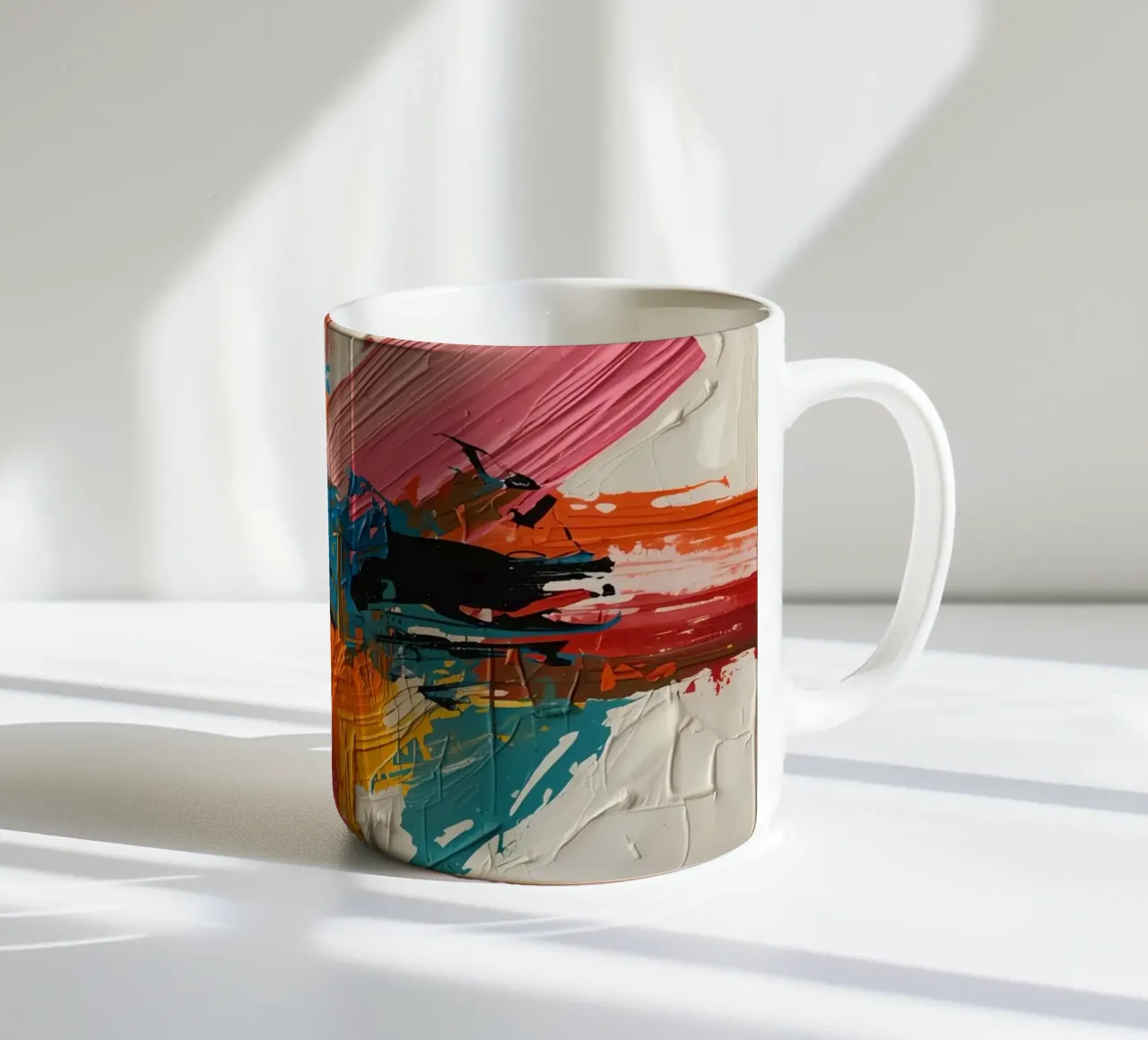 Pittura astratta con pennellate colorate che si intersecano tazza in ceramica da DesignDoodle