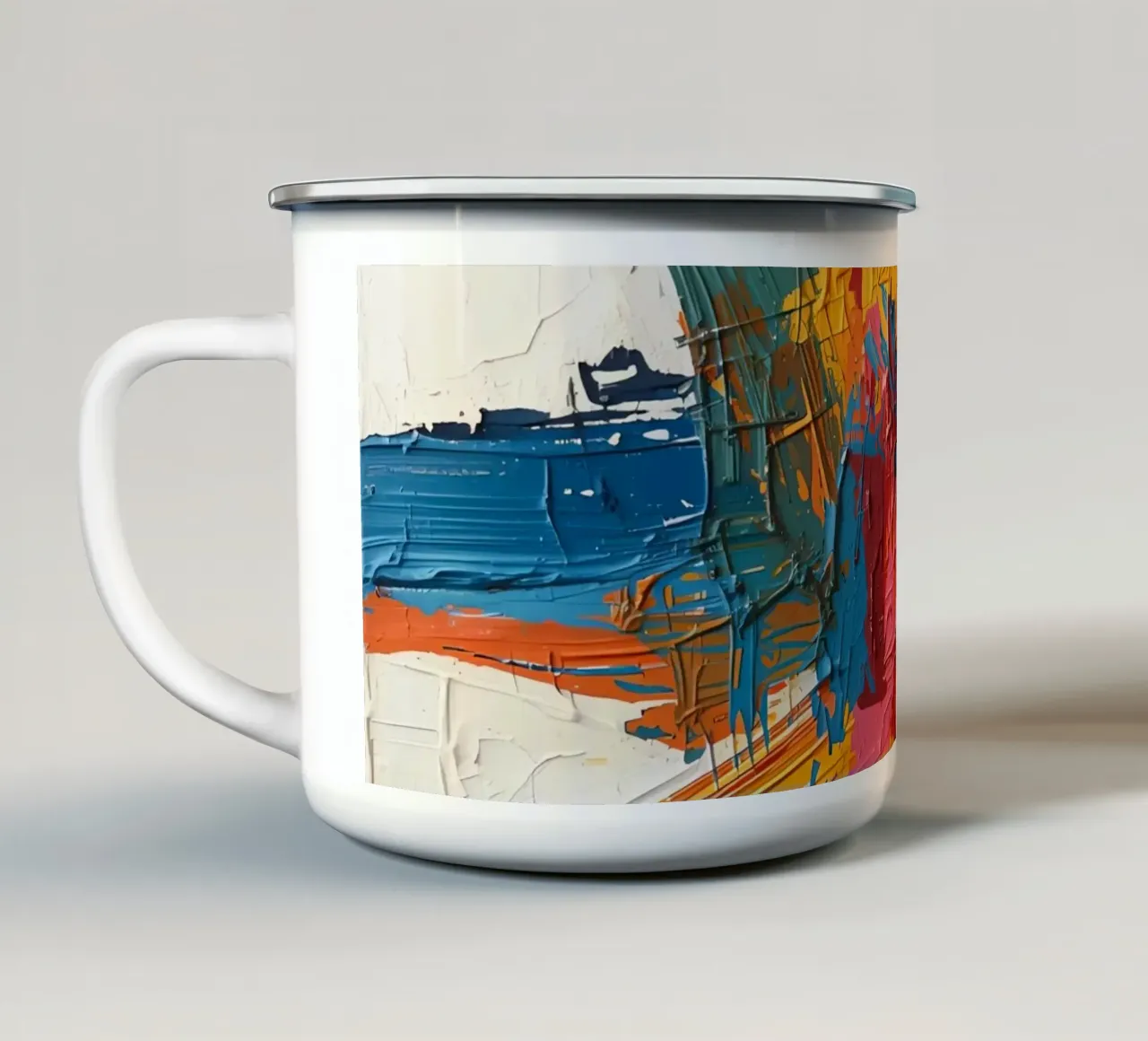 Pittura astratta con pennellate colorate che si intersecano tazza in smalto da DesignDoodle