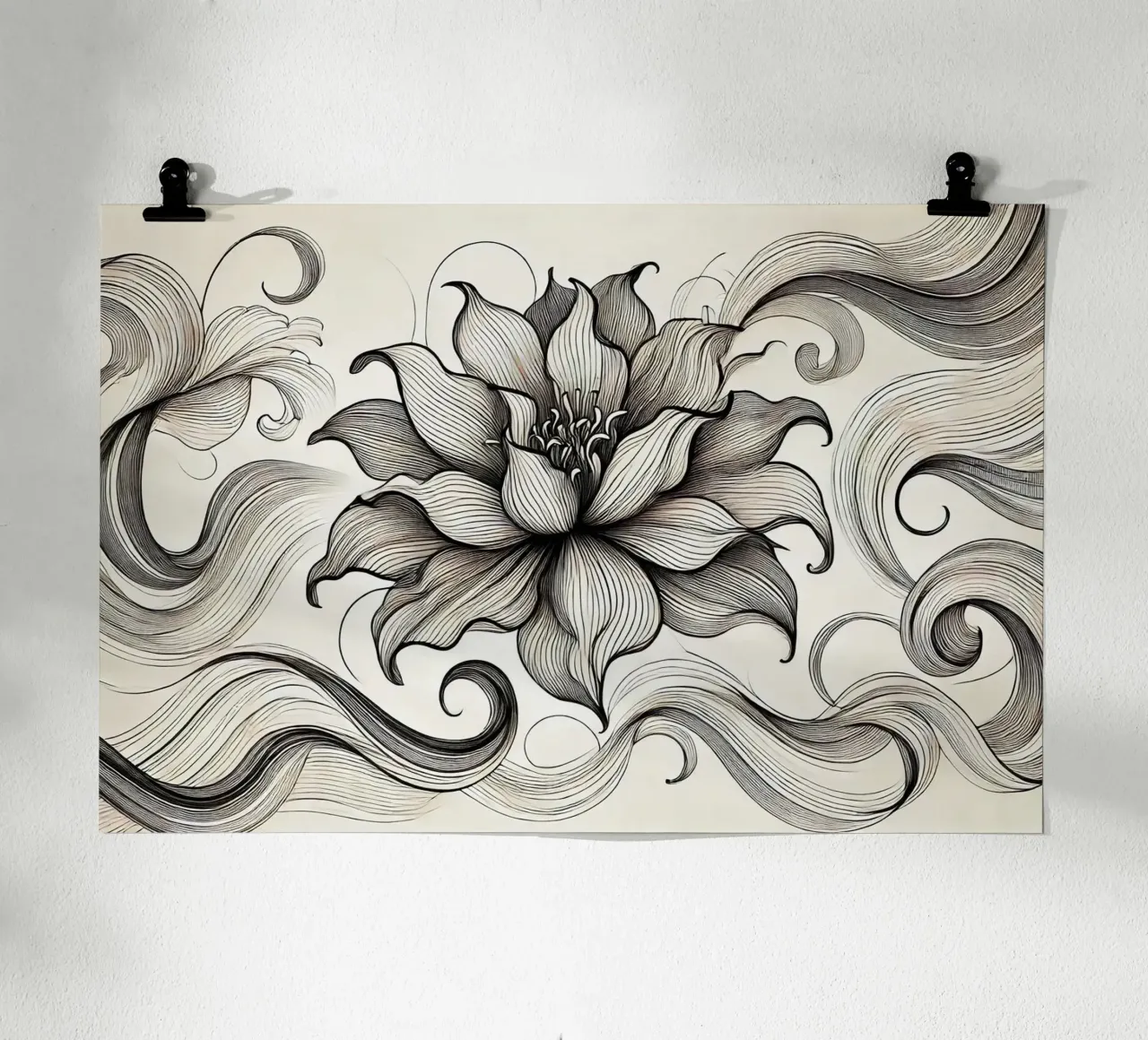 Reverie monocromatica in fiore poster con telaio in alluminio da Chromatic Fusion Studio