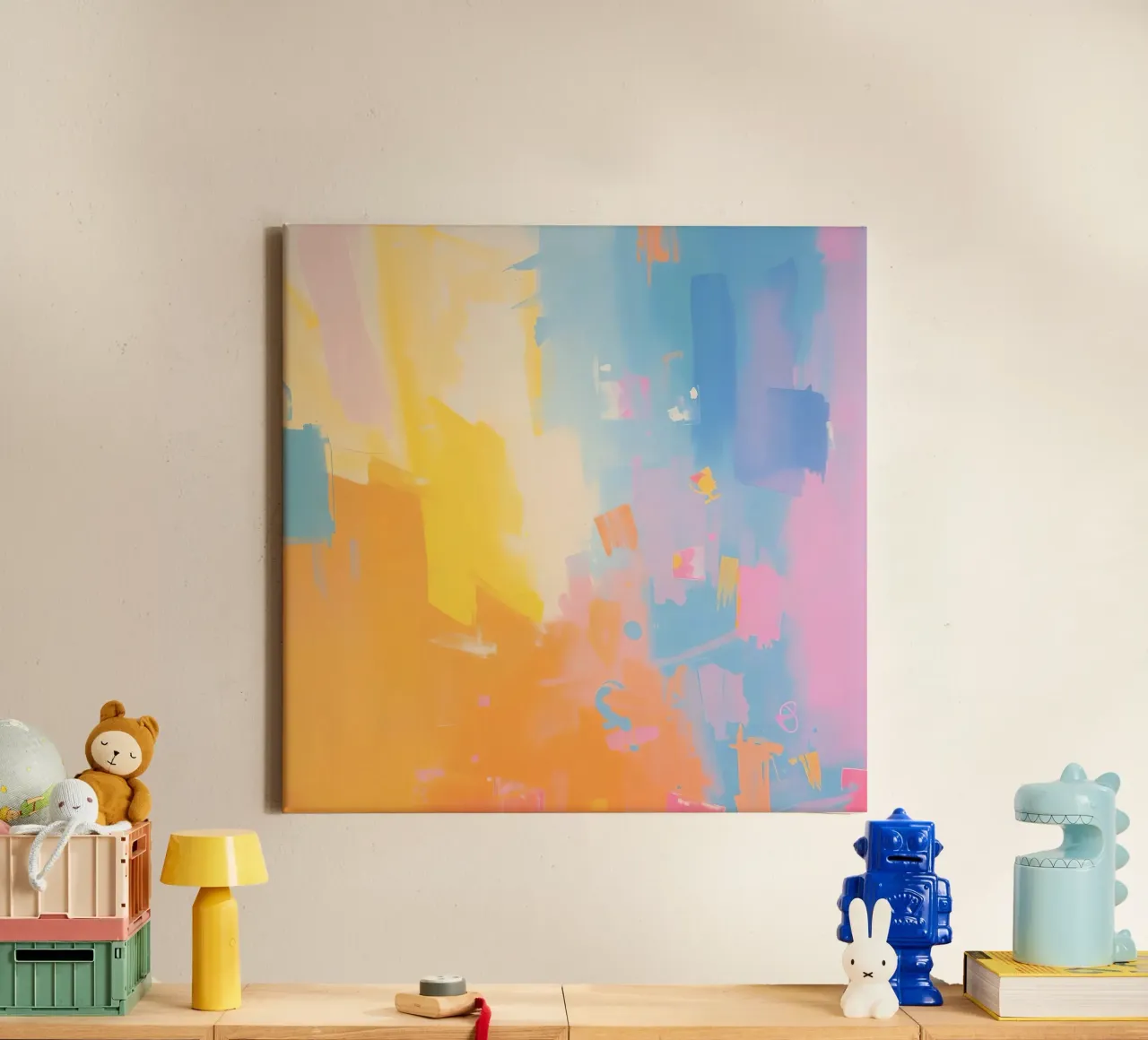 Pittura astratta con colori e pennellate a pastello tela con Cornice a cassetta da DesignDoodle