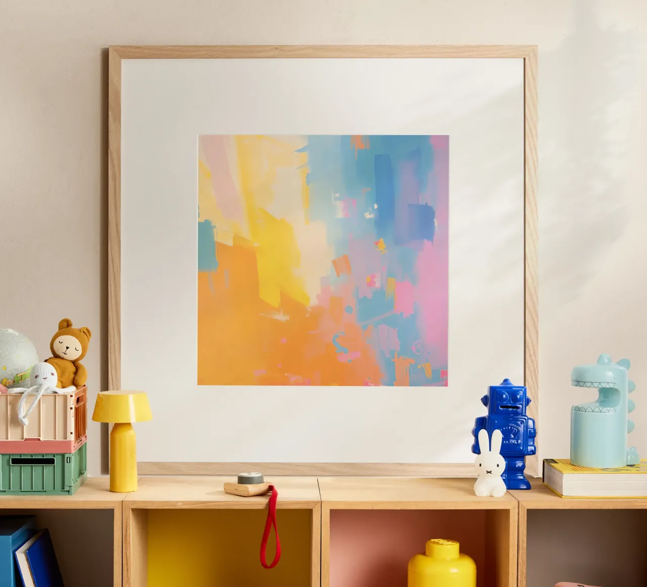 Peinture abstraite avec des couleurs pastel et des coups de pinceau poster de DesignDoodle