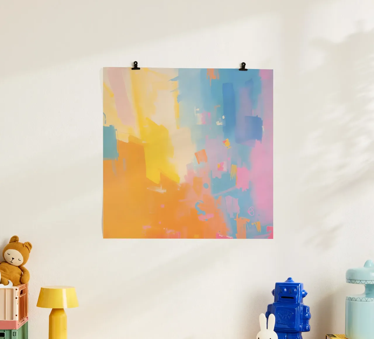 Peinture abstraite avec des couleurs pastel et des coups de pinceau poster de DesignDoodle