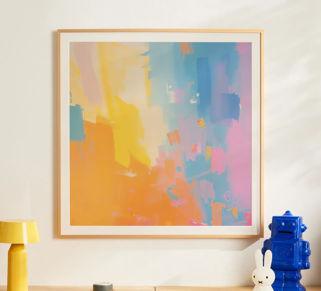 Peinture abstraite avec des couleurs pastel et des coups de pinceau poster de DesignDoodle