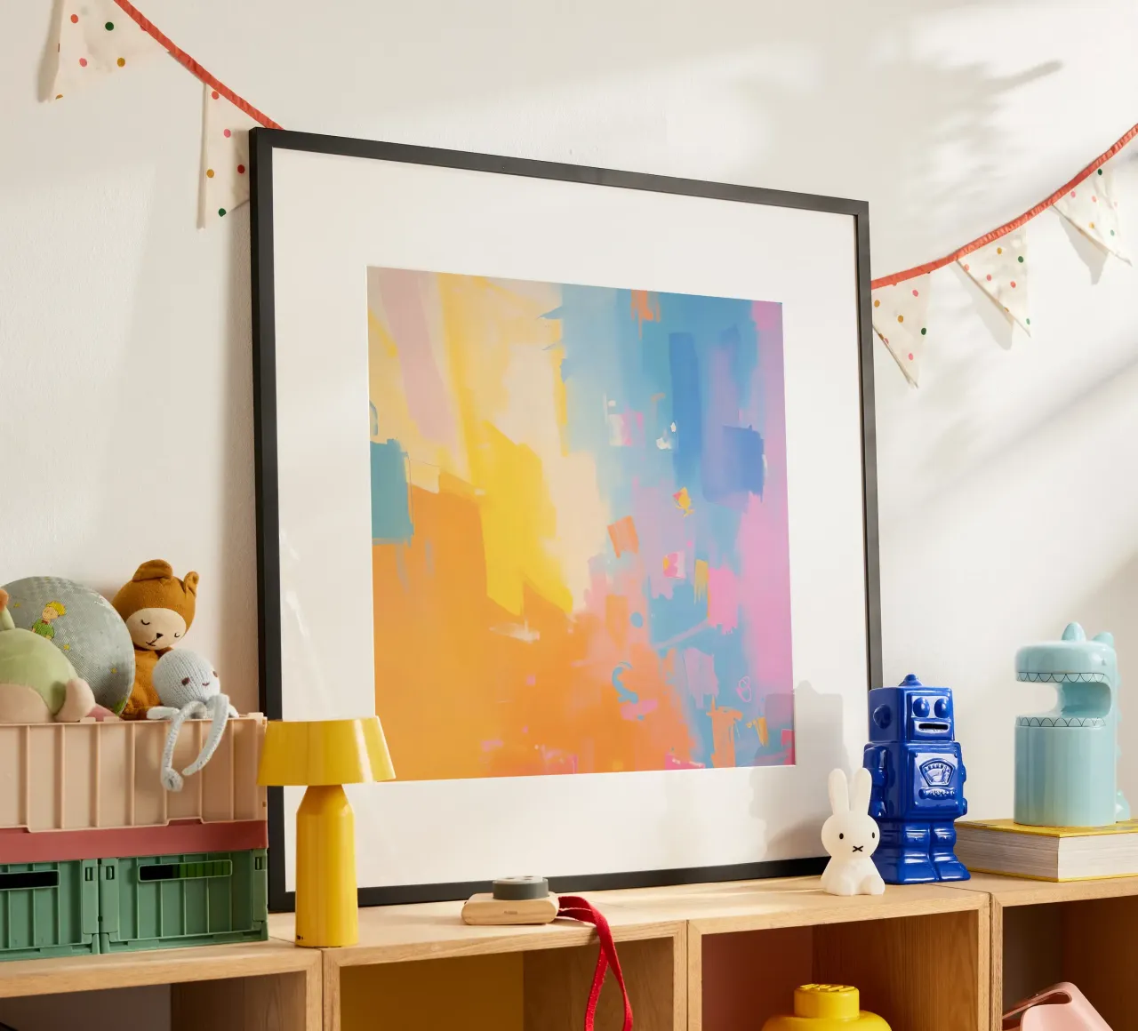 Peinture abstraite avec des couleurs pastel et des coups de pinceau poster de DesignDoodle