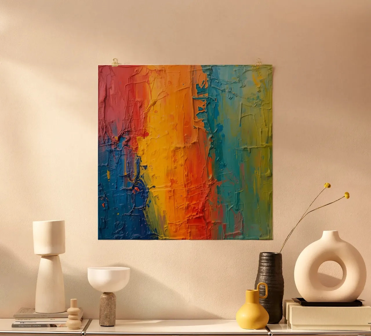 Pittura astratta con vernice colorata e strutturata poster con telaio in alluminio da DesignDoodle