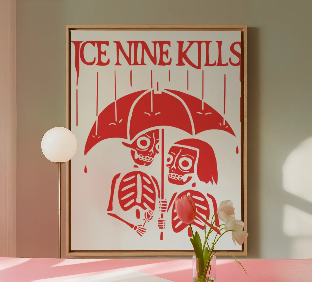Maglietta Skeleton Under Rain Ice Nine Kills tela con Cornice a cassetta da igoshartwrks
