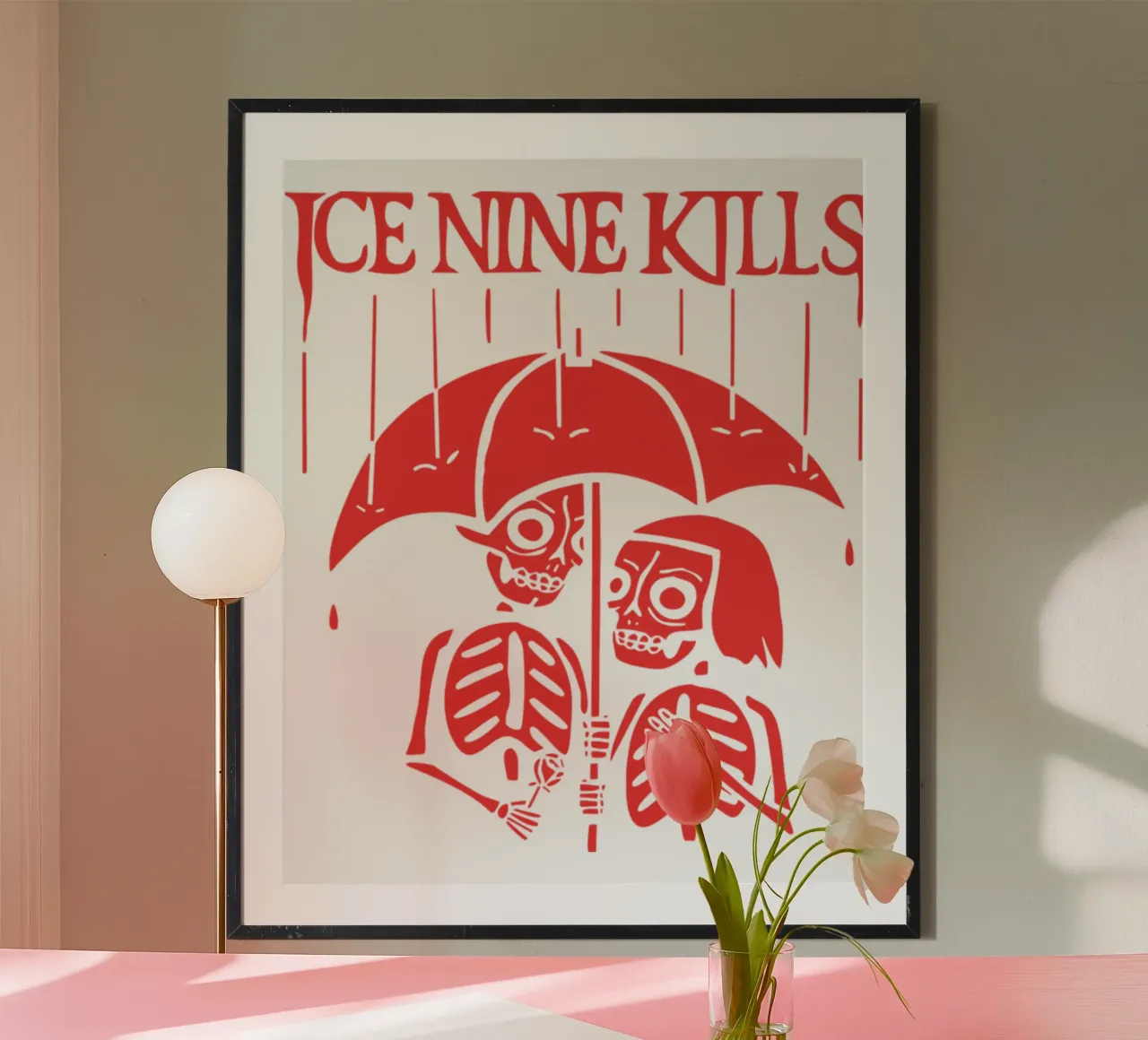 Maglietta Skeleton Under Rain Ice Nine Kills poster con telaio in alluminio da igoshartwrks