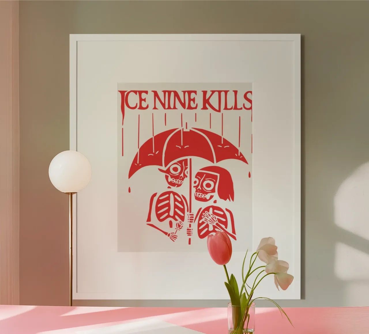 Maglietta Skeleton Under Rain Ice Nine Kills poster con telaio in alluminio da igoshartwrks