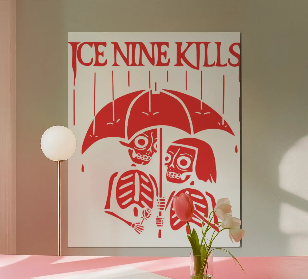 Maglietta Skeleton Under Rain Ice Nine Kills poster con telaio in alluminio da igoshartwrks