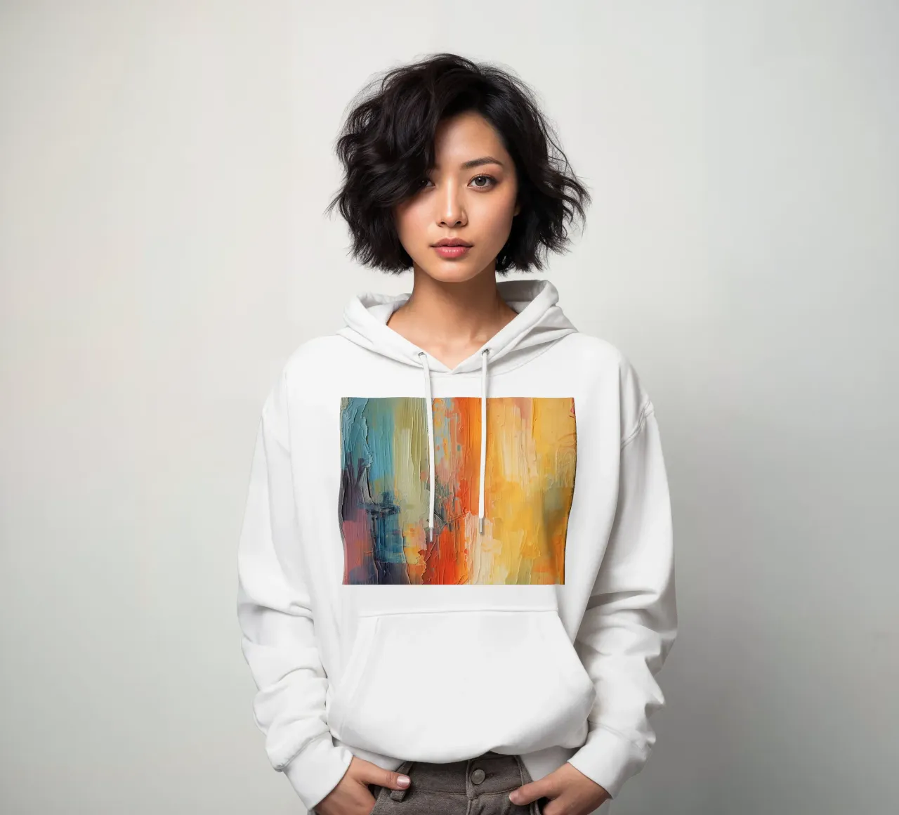 Pittura astratta con pennellate verticali a texture felpa con cappuccio da DesignDoodle