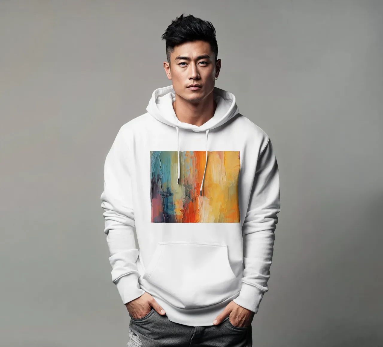 Pittura astratta con pennellate verticali a texture felpa con cappuccio da DesignDoodle