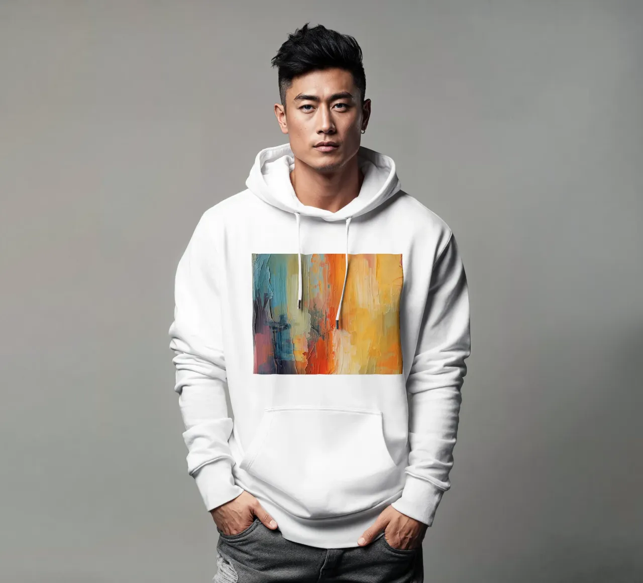 Pittura astratta con pennellate verticali a texture felpa con cappuccio da DesignDoodle