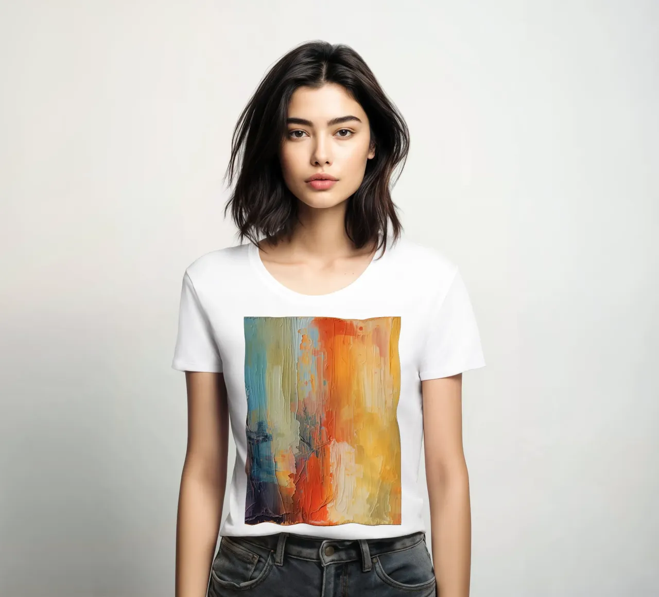 Pittura astratta con pennellate verticali a texture t-shirt da donna da DesignDoodle