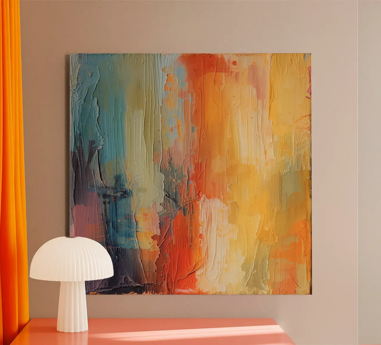 Pittura astratta con pennellate verticali a texture alluminio dibond da DesignDoodle