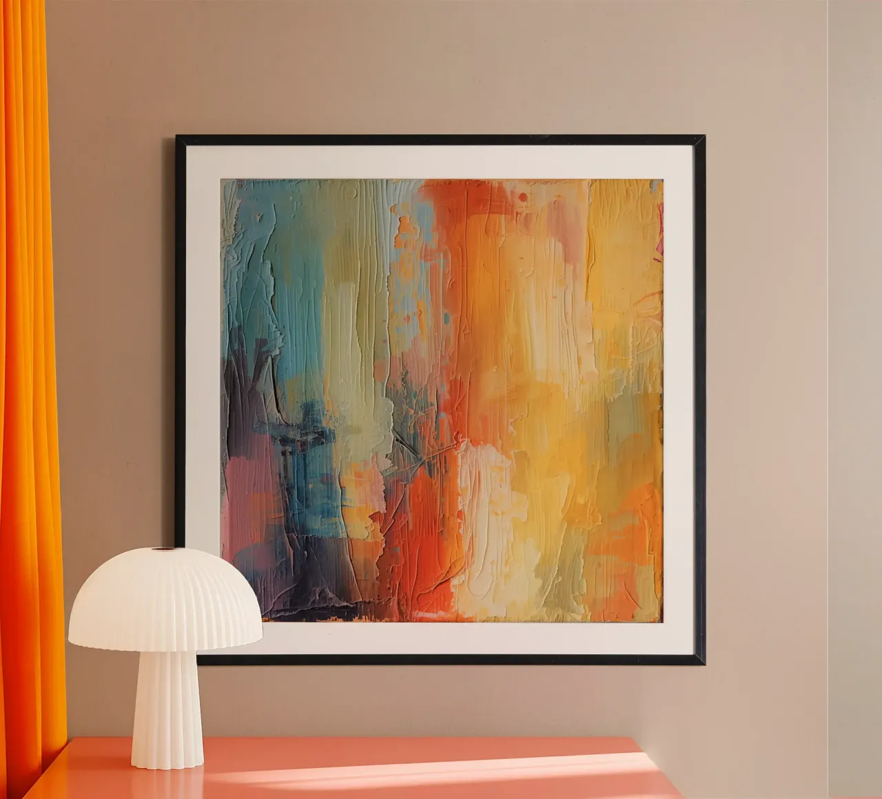 Pittura astratta con pennellate verticali a texture poster con telaio in alluminio da DesignDoodle