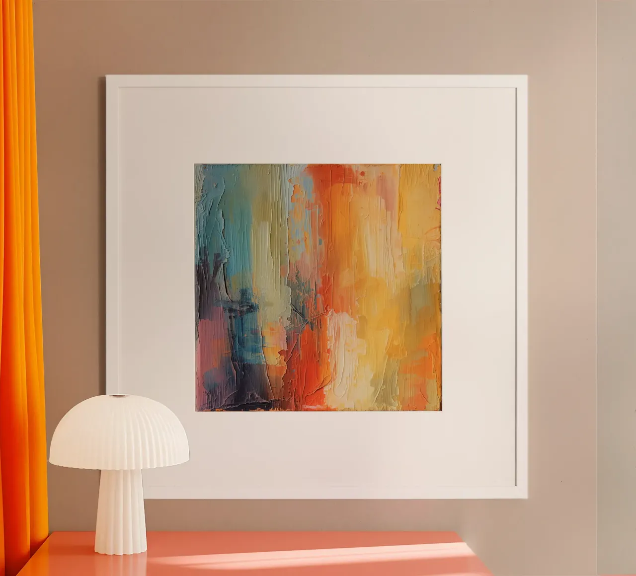 Pittura astratta con pennellate verticali a texture poster con telaio in alluminio da DesignDoodle